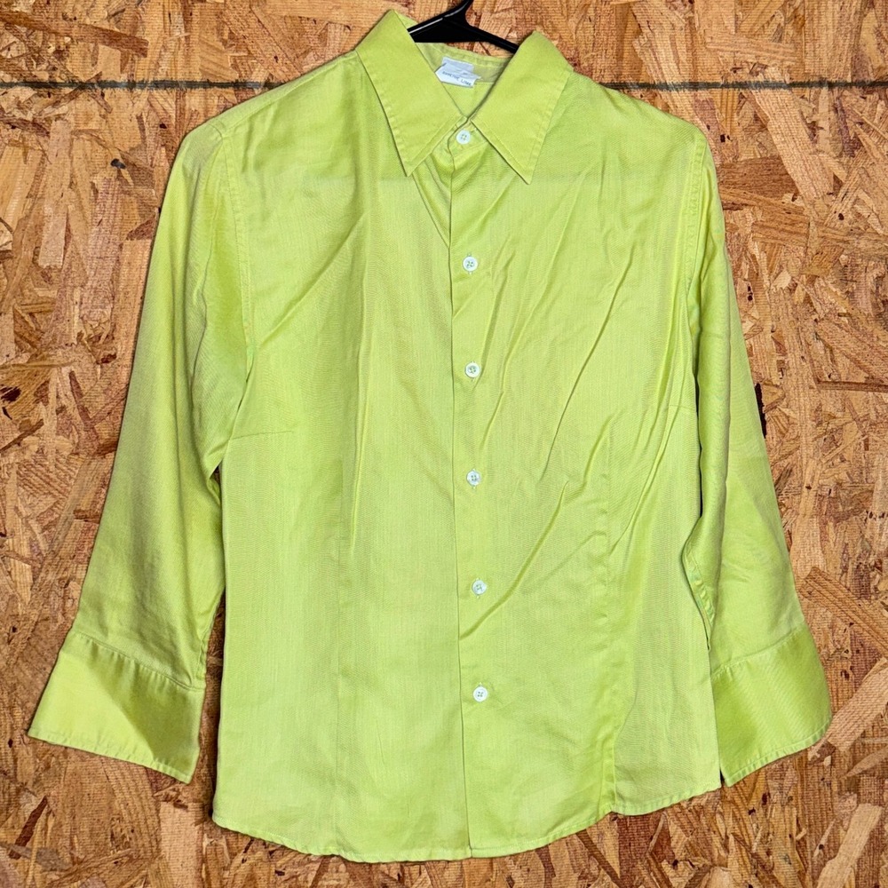 Craig Taylor Egyptian Cotton Lime Green Button Shirt Minimalist Chic Basics M